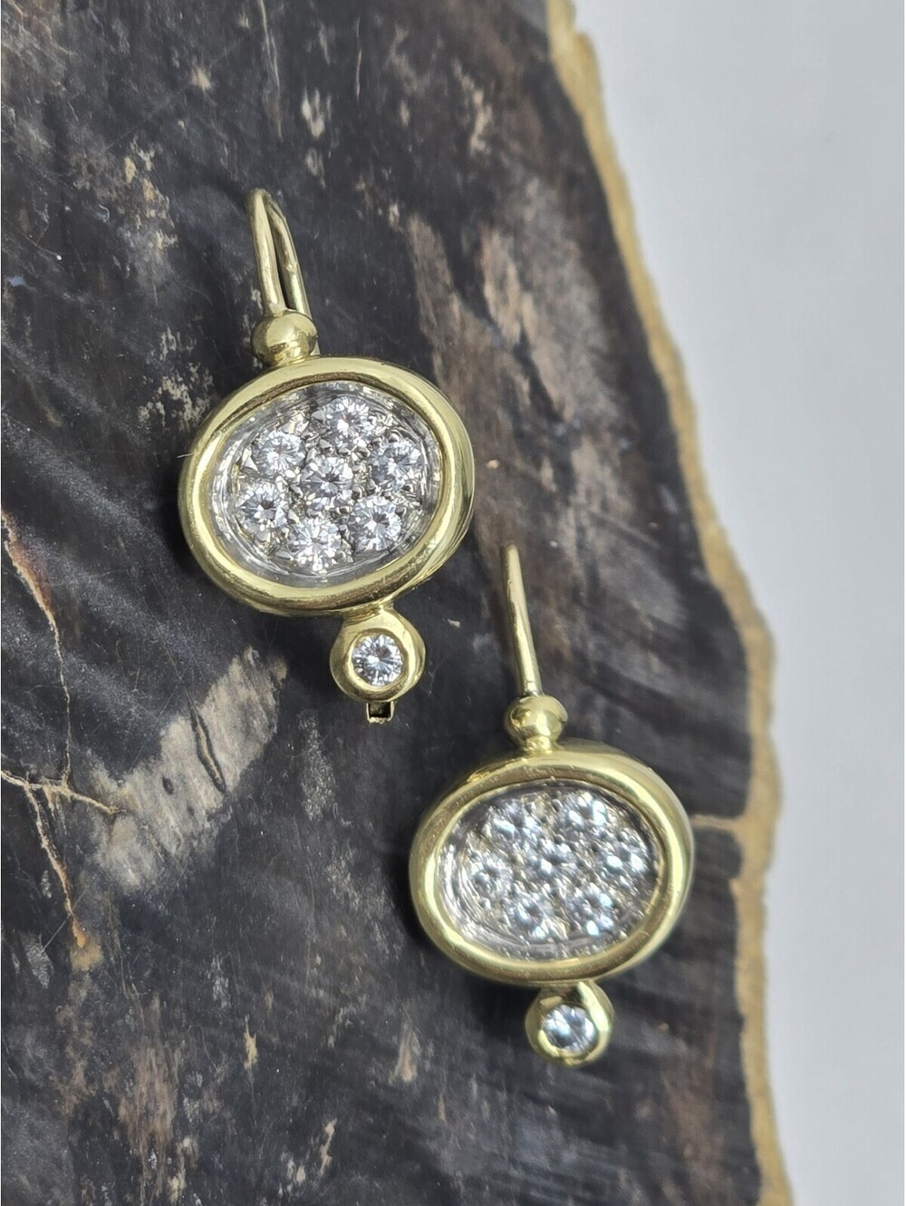 14k Gold .85ctw Diamond Cluster Drop Earrings Two Tone 8g